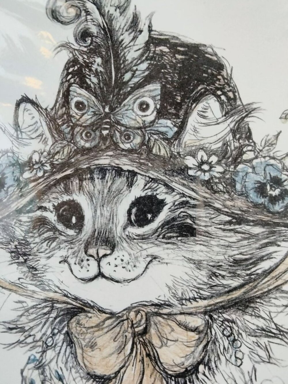 Cat Print Tabbigail With Beads Barbara Harmon Color Lithograph Signed Number Mat - Picture 3 of 10